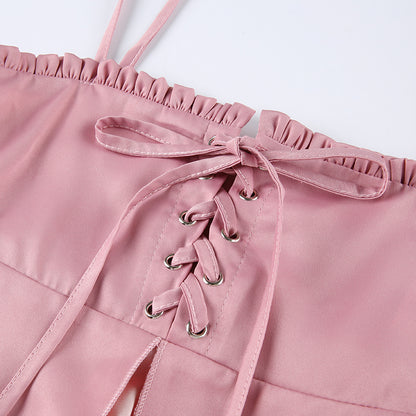 Pink Ruffle 2 Layer Satin Tank Top