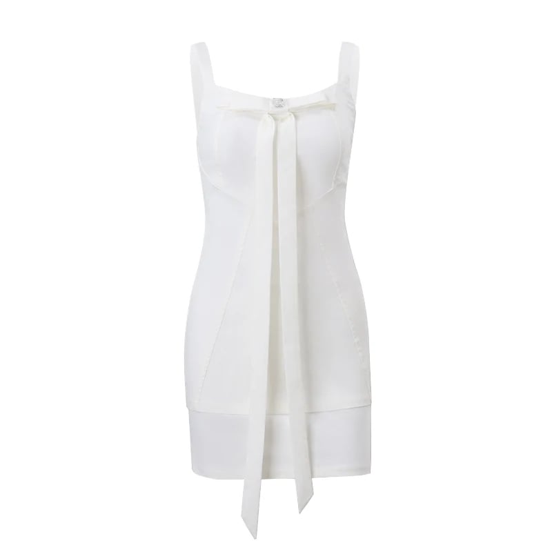 White French Elegant Bow Mini Dress