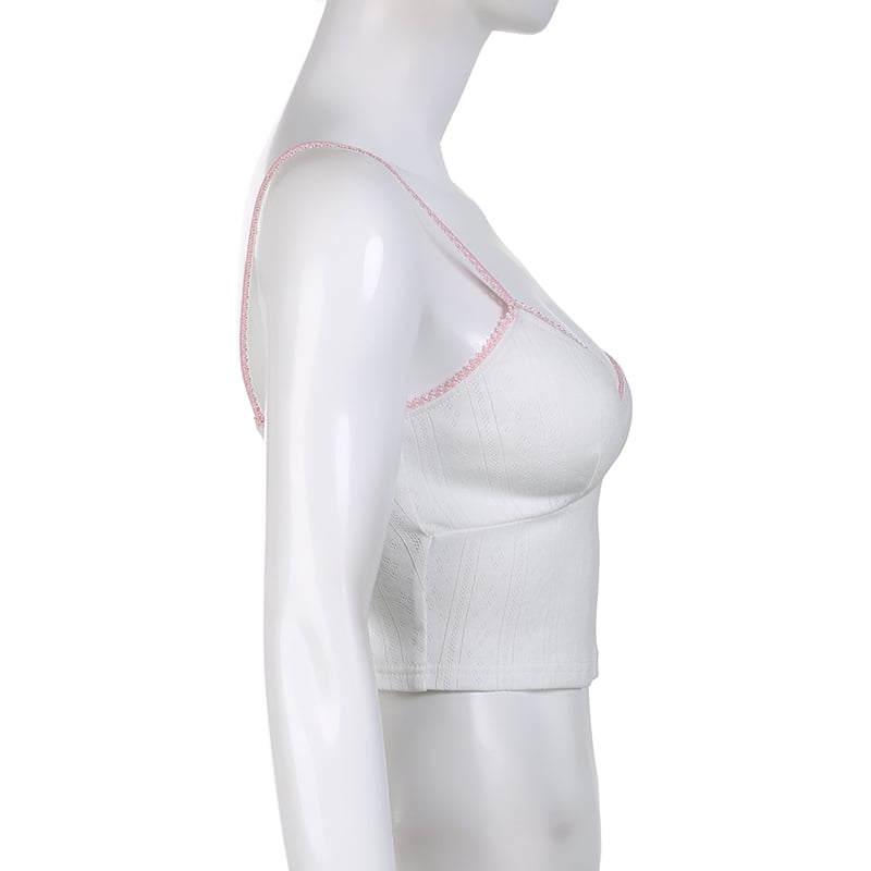 White Lace Pink Trim Flower Corset