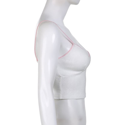 White Lace Pink Trim Flower Corset