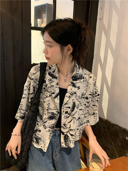 Black & White Floral Short Sleeve Shirt