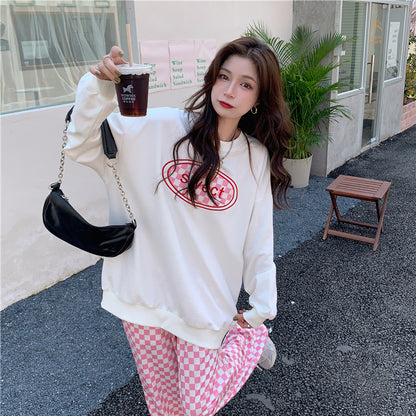 Pink Gingham Loose High Waist Pants