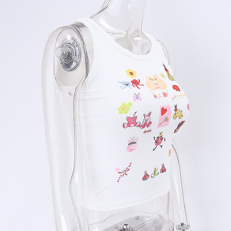 Cartoon Print Sleeveless Tank Top