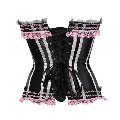 Black & Pink Lace Up Bustier Corset