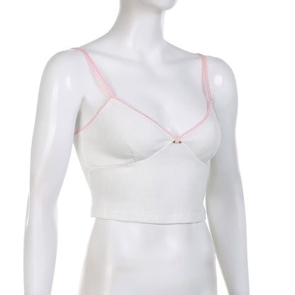 White Lace Pink Trim Flower Corset