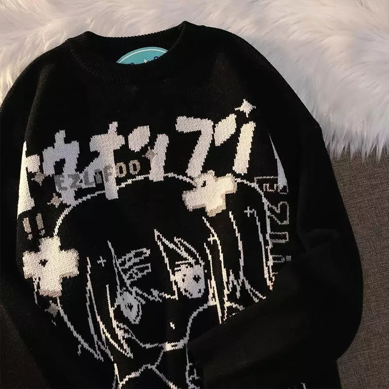Anime Girl Oversized Knit Long Sleeve Sweater