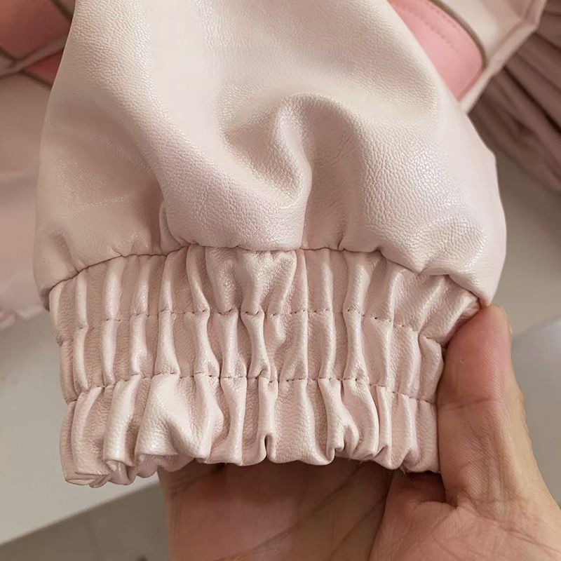 Pink Faux PU Leather Zup Up Cropped Jacket