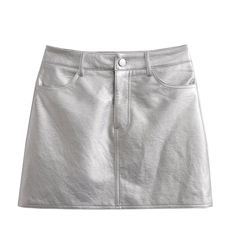 Silver Metalic Pocket Mini Skirt