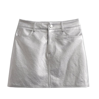 Silver Metalic Pocket Mini Skirt