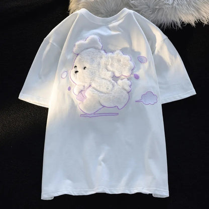 Fluffy Dog Print Short Sleeve T-shirt