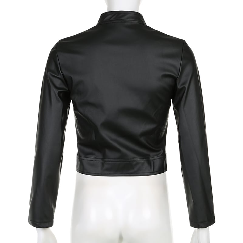 Black PU Leather Zipper Jacket