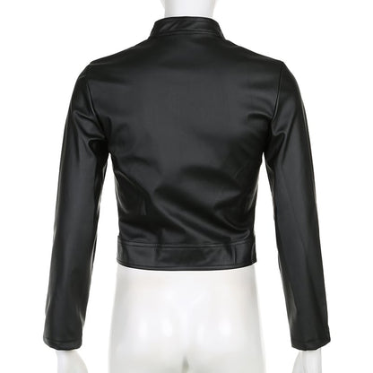 Black PU Leather Zipper Jacket
