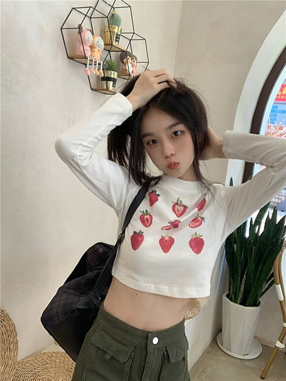 Strawberry Print Long Sleeve T-shirt