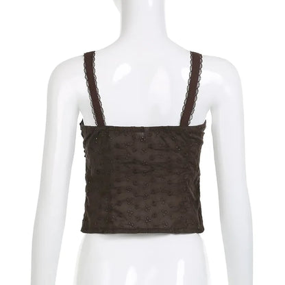 Brown Lace Patchwork Crop Top