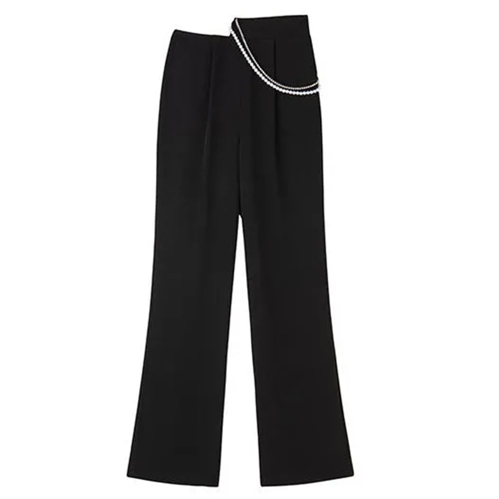 Pearl Rhinestone Black High Waist Pants