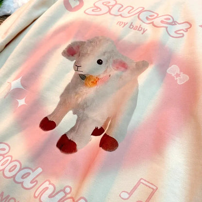 Sweet Lamb Print Short Sleeve T-shirt
