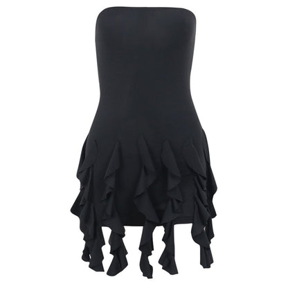 Black Ruffle Tassel Mini Dress