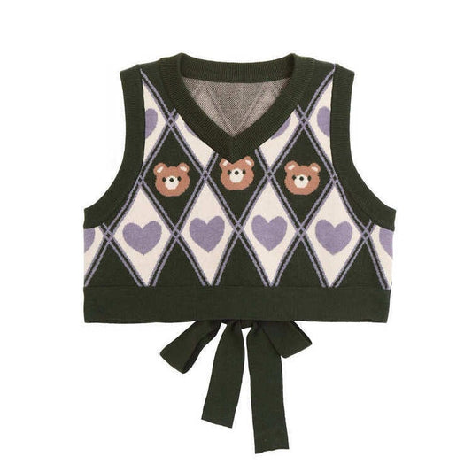 Bear Argyle Knit Sweater Vest