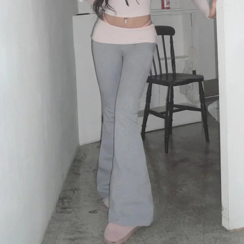 Grey & Pink Patchwork Flare Pants