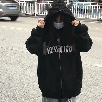 Demon Horn Oversized Zipper Hoodie