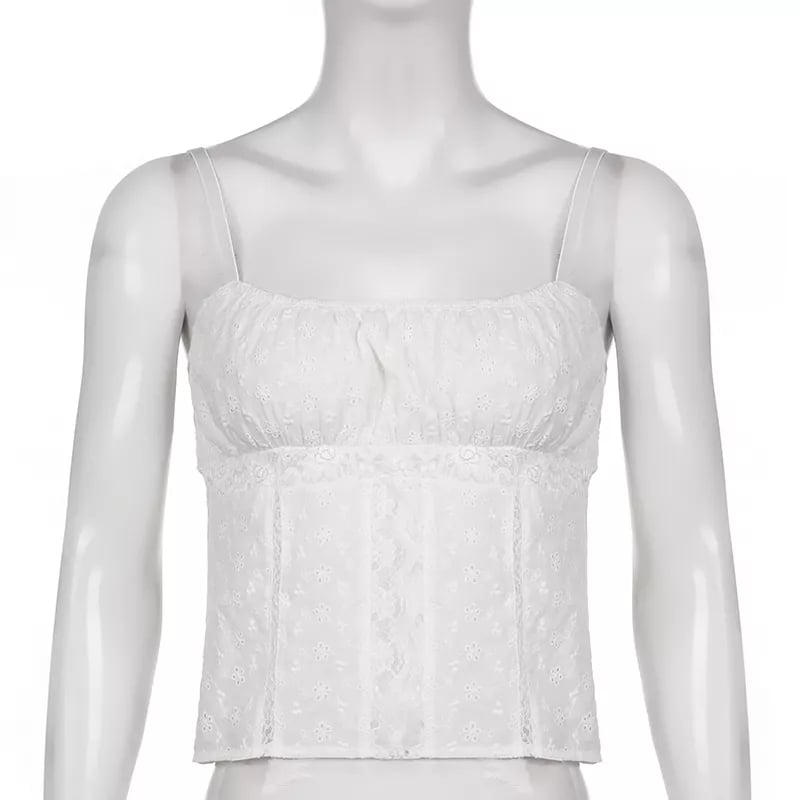 White Lace Milkmaid Fairy Crop Top