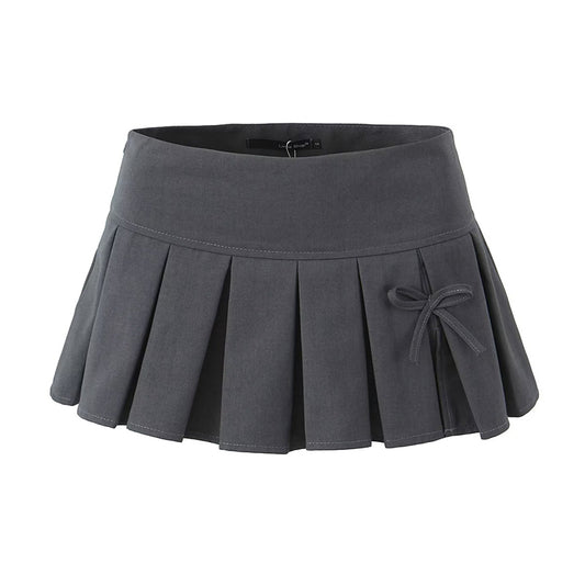 Grey Bow Low Waist Tiered Pleated Skirt