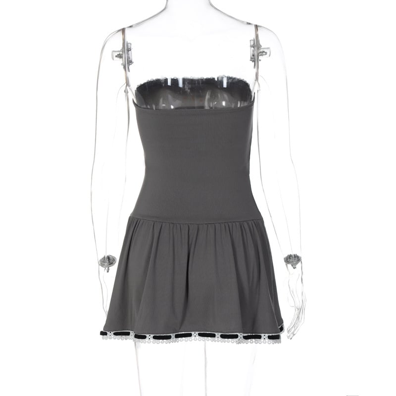 Lace Tie Up Strapless Mini Dress
