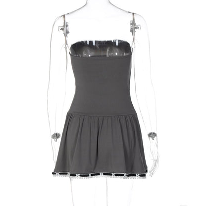 Lace Tie Up Strapless Mini Dress