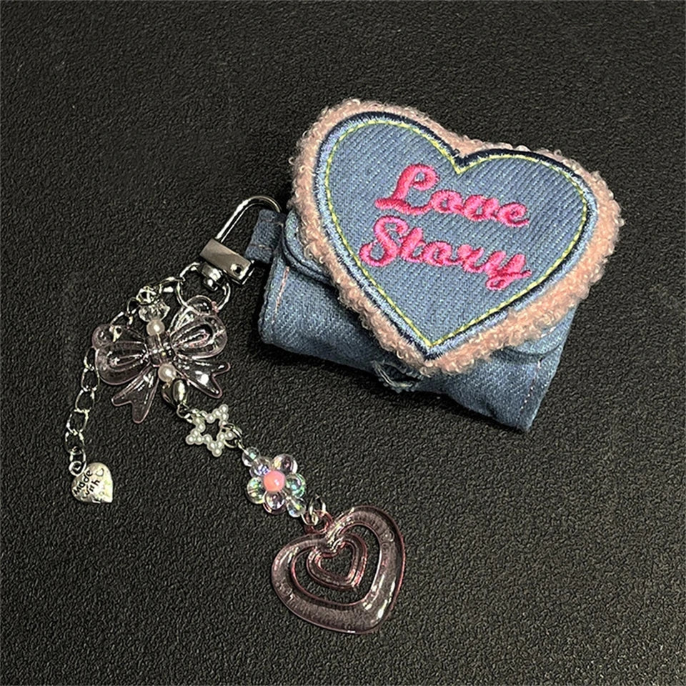 3D Denim Love Heart Coin Purse