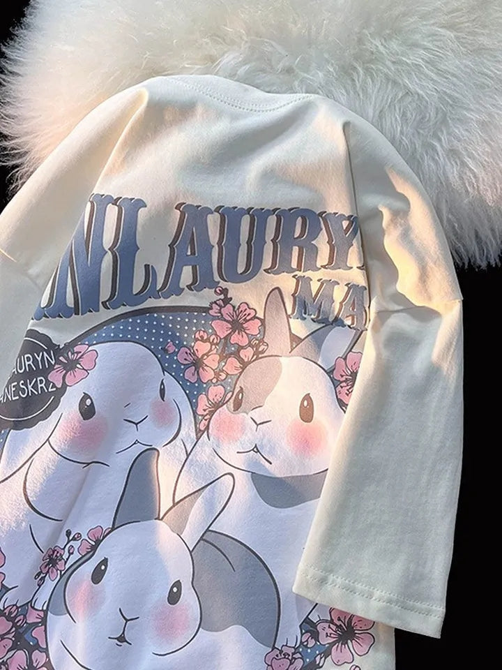 Rabbit Floral Print Short Sleeve T-shirt