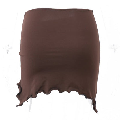 Brown Y2k Irregular Drawstring Low Waist Mini Skirt
