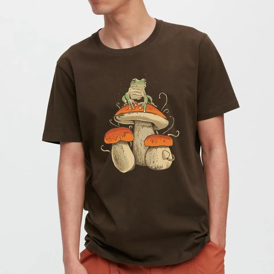 Mushroom Frog Print Short Sleeve T-shirt