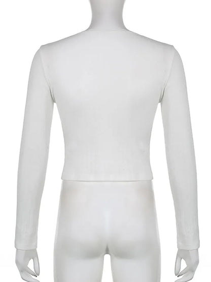 White Ribbed Lace Long Sleeve Shirt