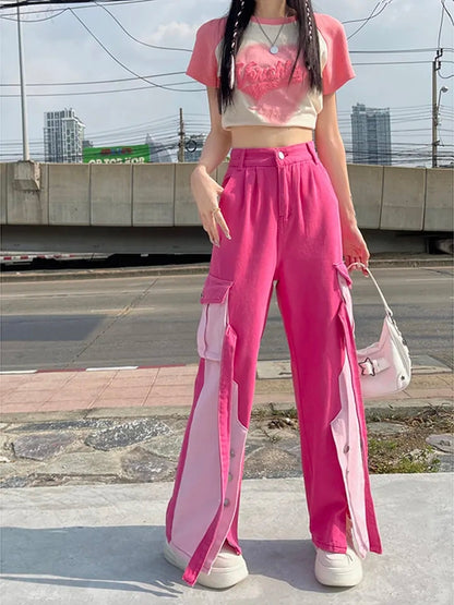 Pink Patchwork Baggy Cargo Pants
