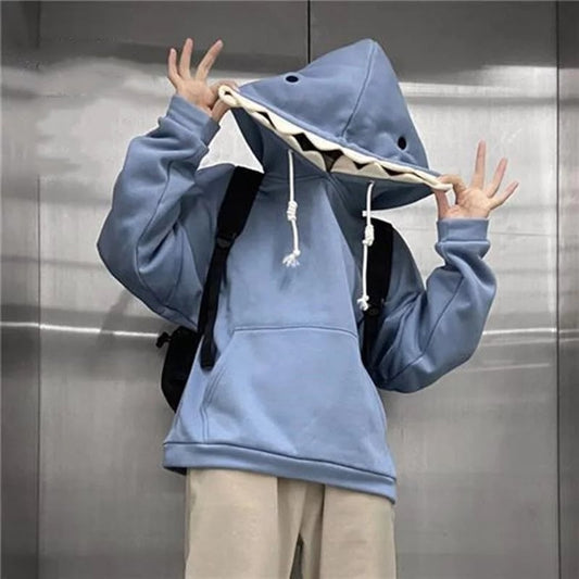 Cute Funny Shark Cartoon Patchwork Oversize Hoodie Sweatshirt Long Sleeve Pullover Aesthetic Casual E-Girl Kawaii Korean Japanese Harajuku