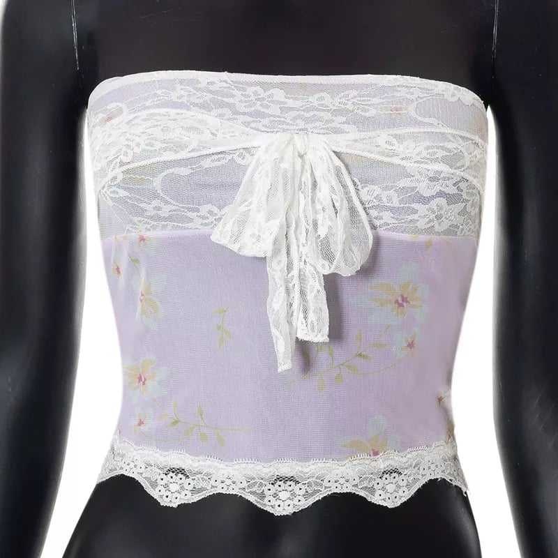 Floral Lace Patchwork Fairycore Tube Top