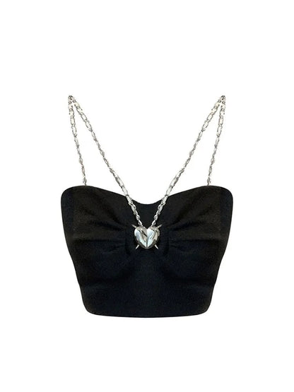 Black Heart Chain Strap Crop Top
