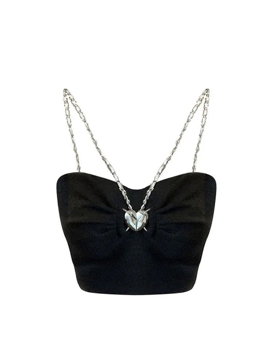 Black Heart Chain Strap Crop Top