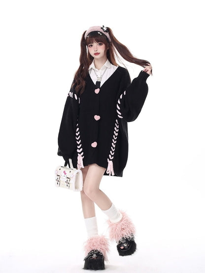 Preppy Heart Bandage V Neck Sweater