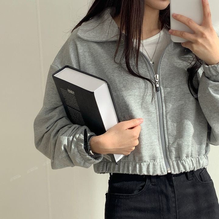 Black Cropped Zip Up Jacket