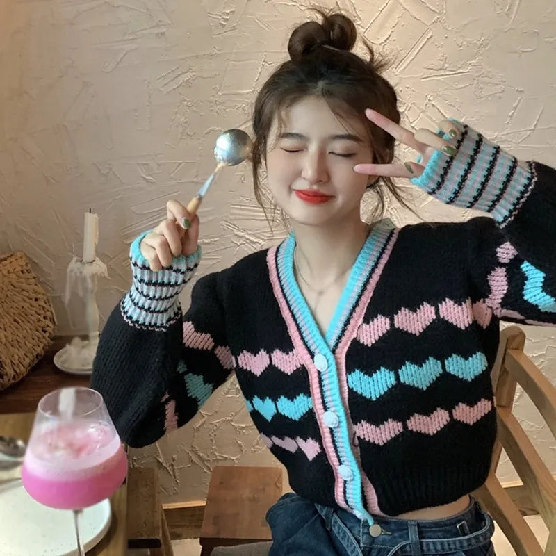 Heart Knit Cardigan Sweater