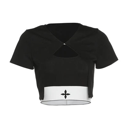 Black Punk Square Collar Short Sleeve Shirt