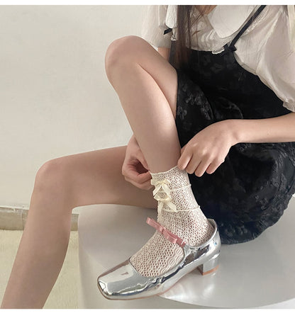 Hollow Out Lace Ruffle Bow Knit Socks
