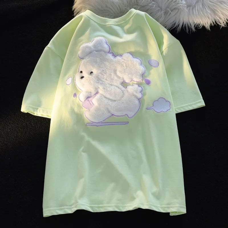 Fluffy Dog Print Short Sleeve T-shirt