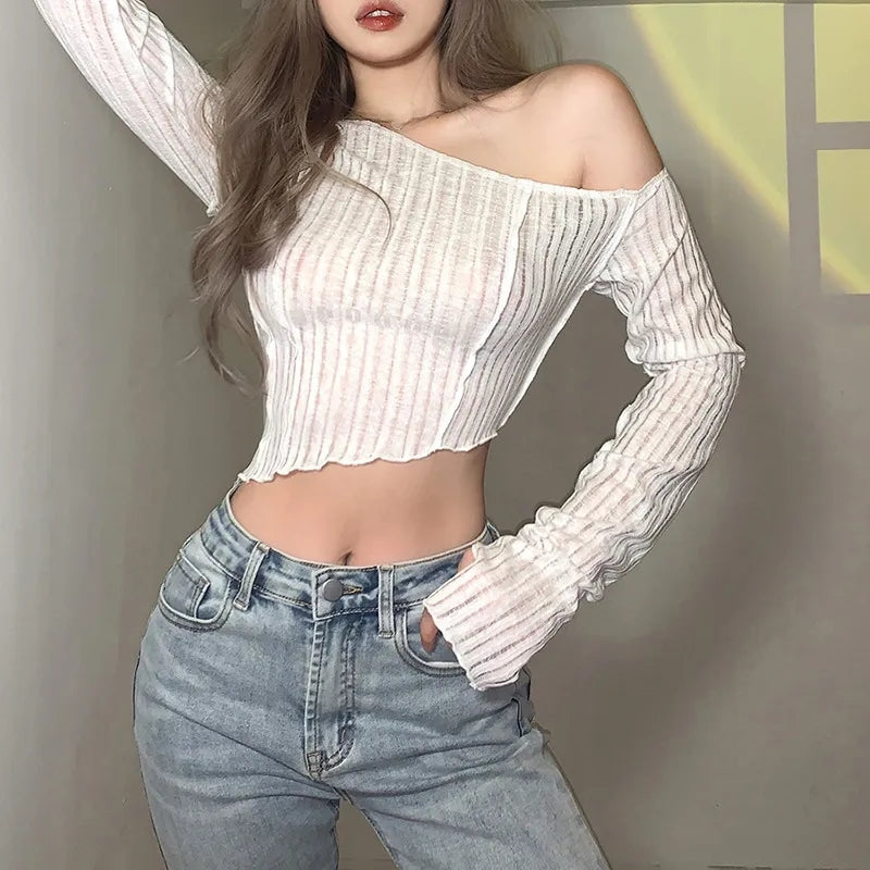 Black Irregular Cropped Long Sleeve Shirt