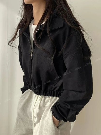 Black Cropped Zip Up Jacket