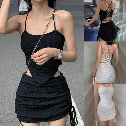 2PCS Waffle Texture Camisole + Mini Skirt