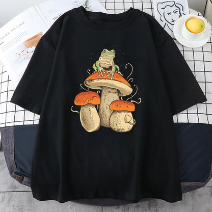 Mushroom Frog Print Short Sleeve T-shirt
