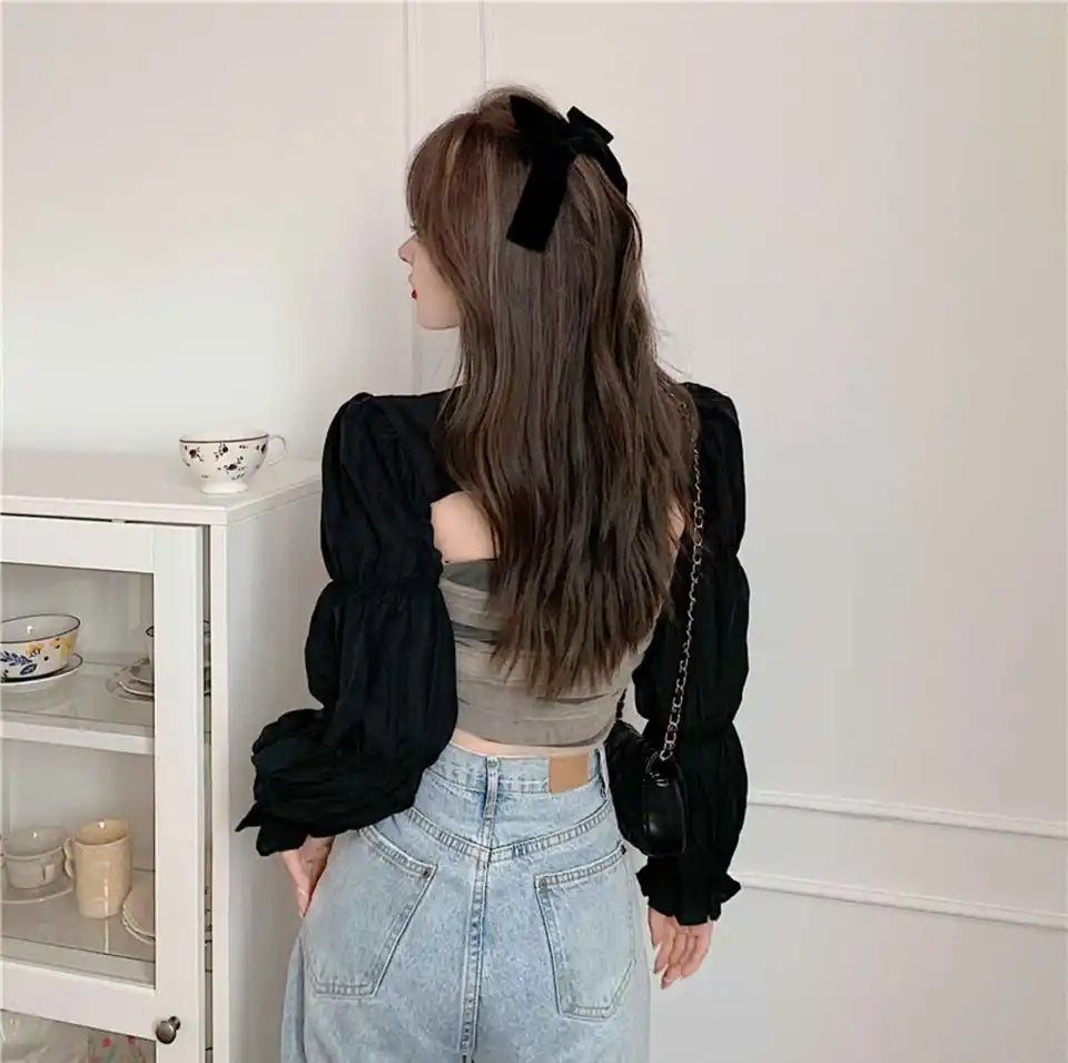 Puff Cropped Long Sleeve Cardigan