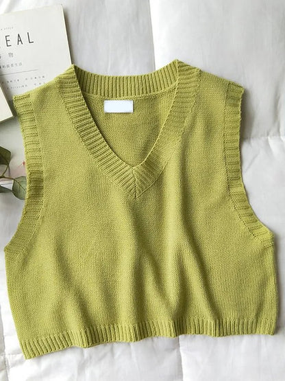 Green V Neck Knit Sweater Vest
